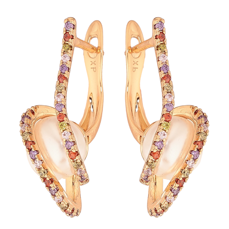 Серьги Xuping цвет Позолота 18К английський замок "Жемчужины с дорожками разноцветных кристаллов" фото №6