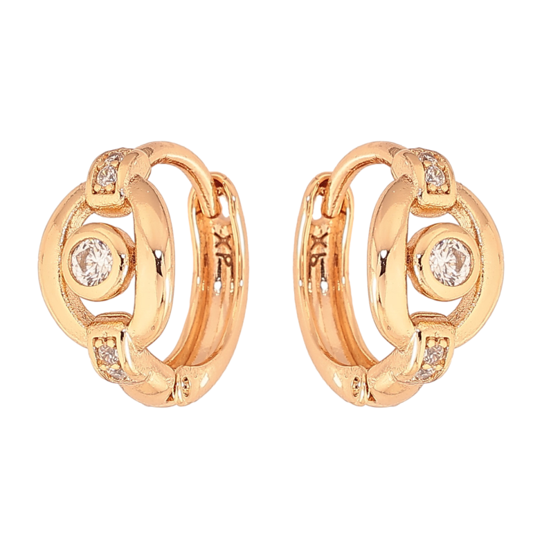 Сережки Xuping колір Позолота 18К колечка "Візерунок з кристалами" фото №1 Сережки Xuping колір Позолота 18К колечка "Візерунок з кристалами" фото №1