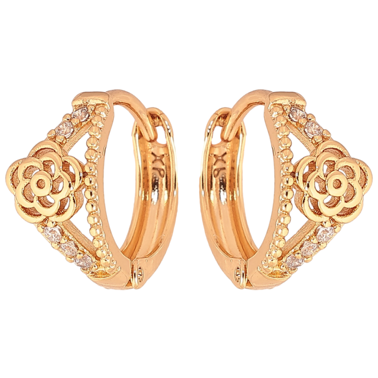 Серьги Xuping цвет Позолота 18К колечки "Узор с кристаллами и цветочками" фото №11