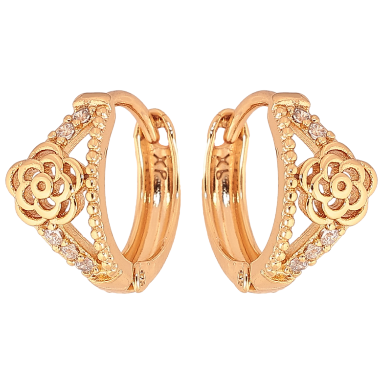 Серьги Xuping цвет Позолота 18К колечки "Узор с кристаллами и цветочками" фото №6