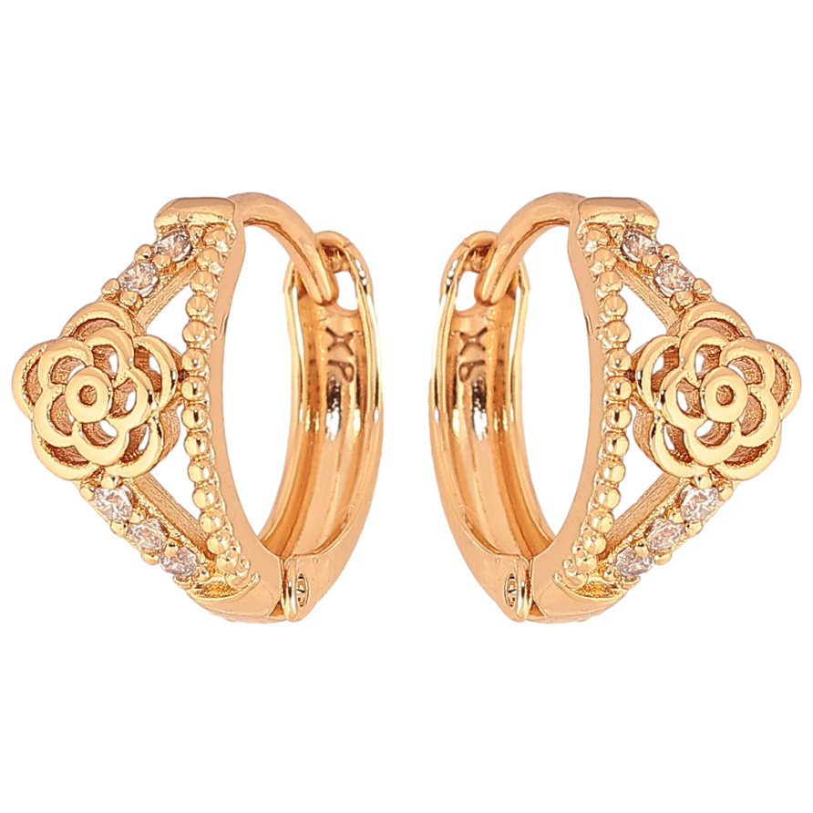 Серьги Xuping цвет Позолота 18К колечки "Узор с кристаллами и цветочками" фото №1