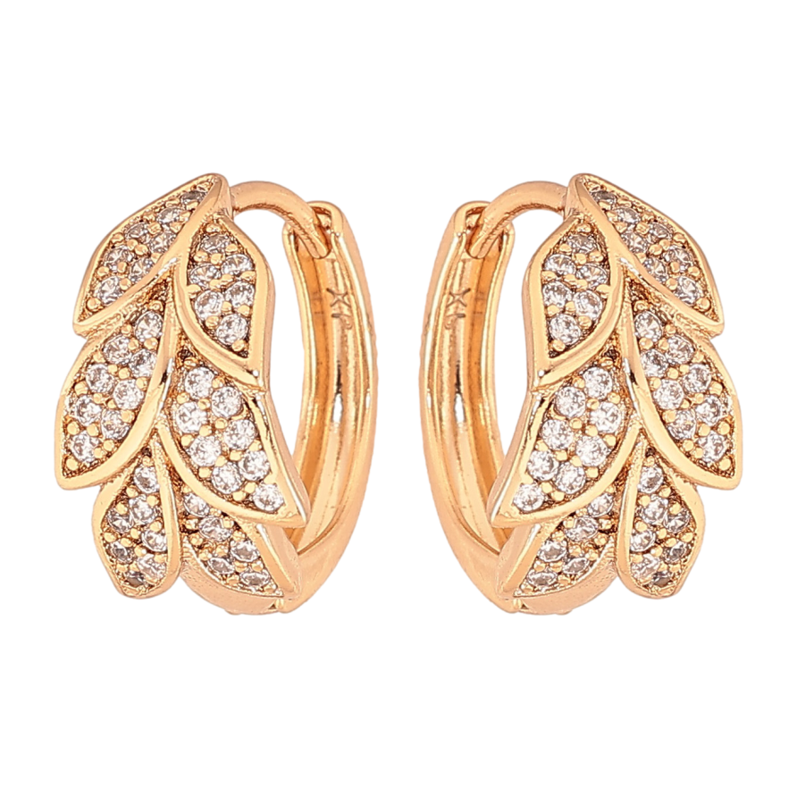 Серьги Xuping цвет Позолота 18К колечки "Веточки с кристаллами" фото №1