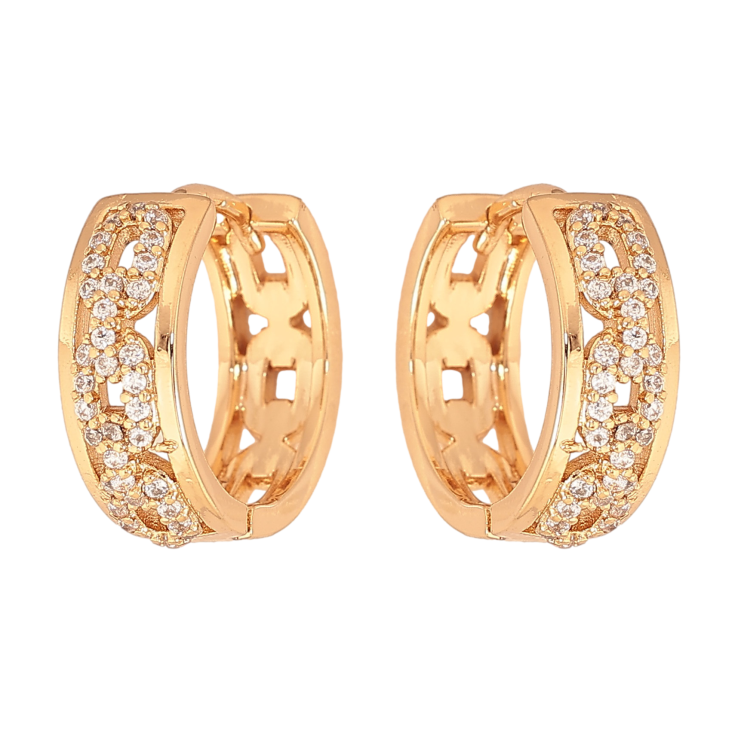 Серьги Xuping цвет Позолота 18К колечки "Узор с кристаллами" фото №2