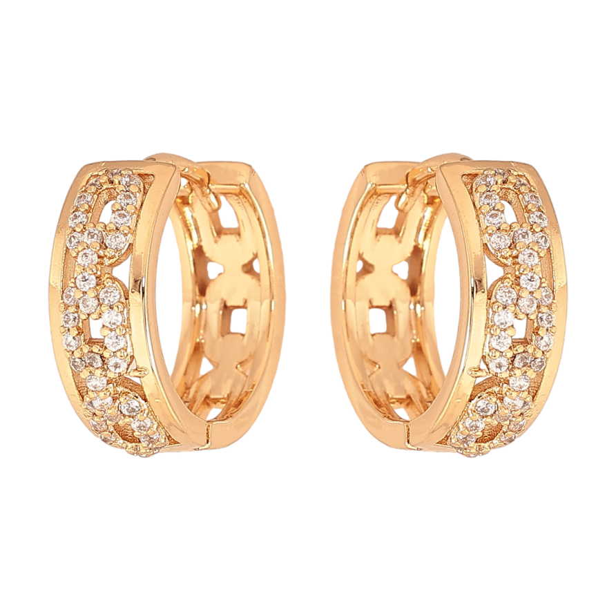 Серьги Xuping цвет Позолота 18К колечки "Узор с кристаллами" фото №1