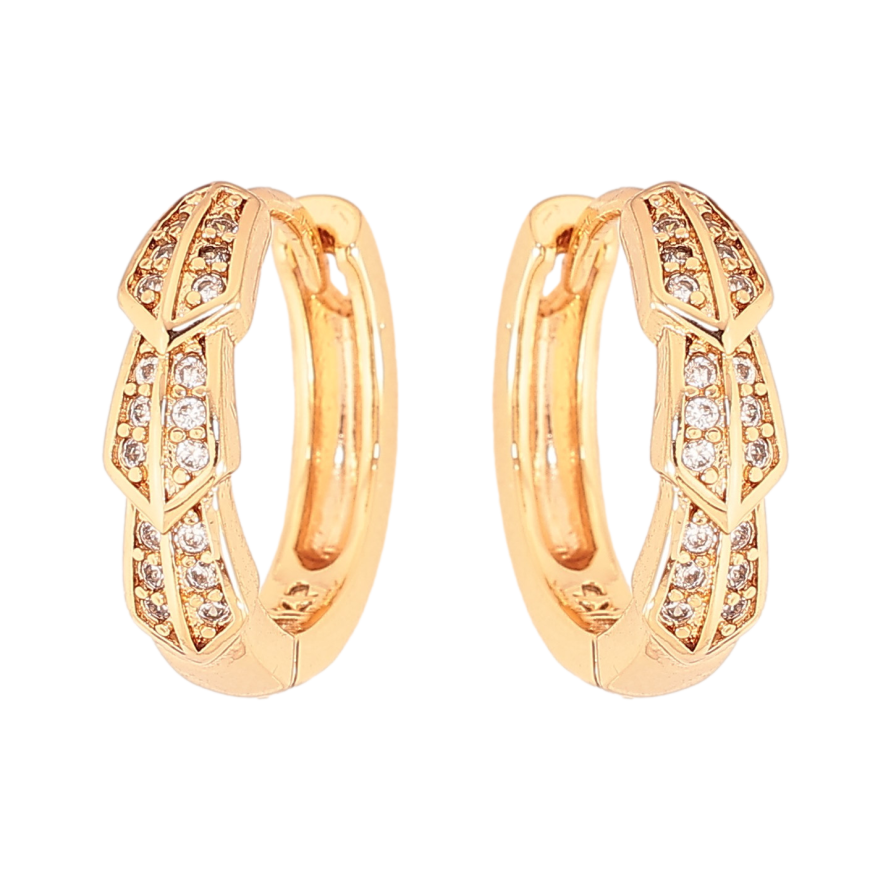 Серьги Xuping цвет Позолота 18К колечки "Узор с кристаллами" фото №1