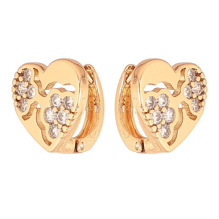 Сережки Xuping колір Позолота 18К колечка "Сердечки з візерунком кристалами" фото №6