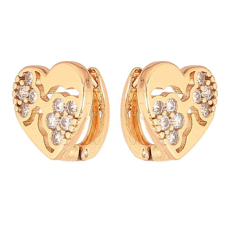 Серьги Xuping цвет Позолота 18К колечки "Сердечки с узором кристаллами" фото №1