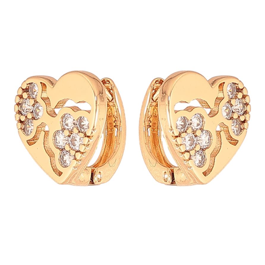Серьги Xuping цвет Позолота 18К колечки "Сердечки с узором кристаллами" фото №1