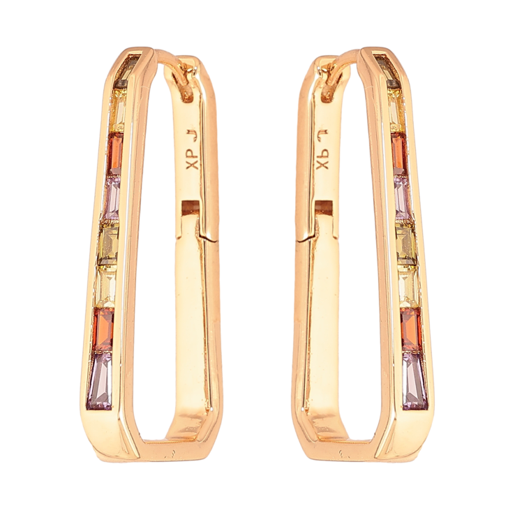 Серьги Xuping цвет Позолота 18К колечки "Дорожки разноцветных кристаллов" фото №12