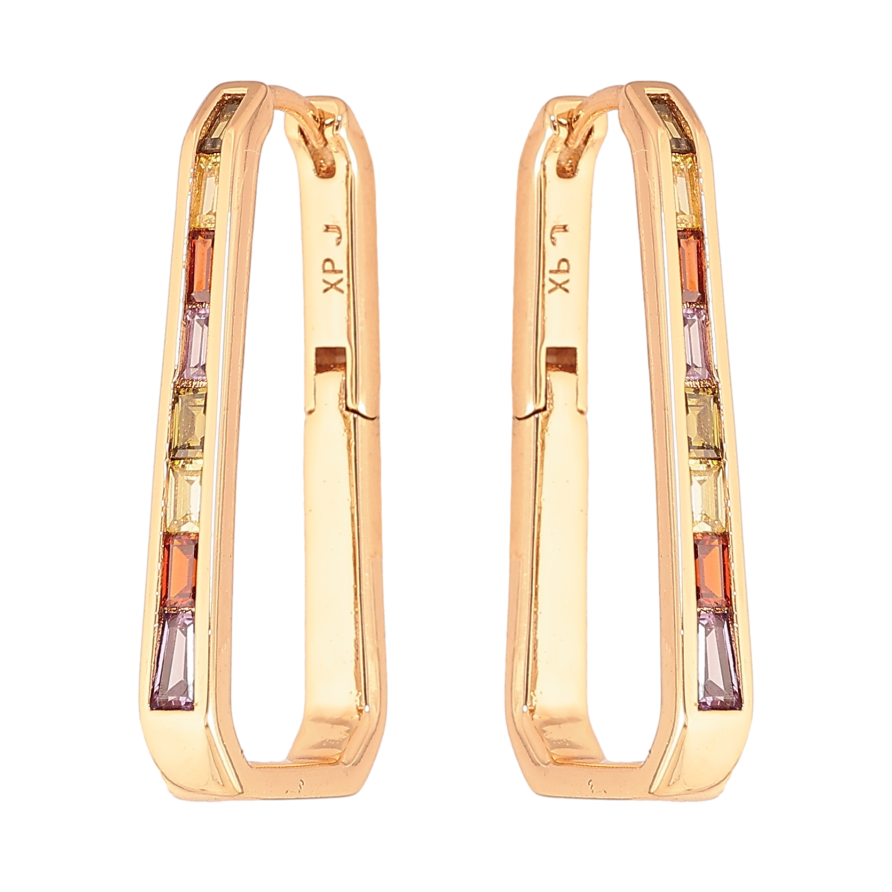 Серьги Xuping цвет Позолота 18К колечки "Дорожки разноцветных кристаллов" фото №1