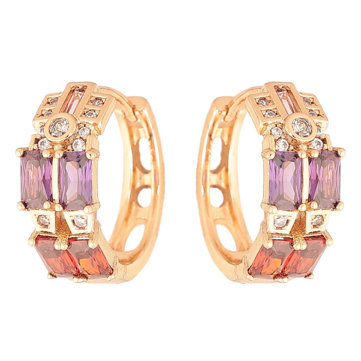 Серьги Xuping цвет Позолота 18К колечки "Узор с разноцветными кристаллами" фото №25