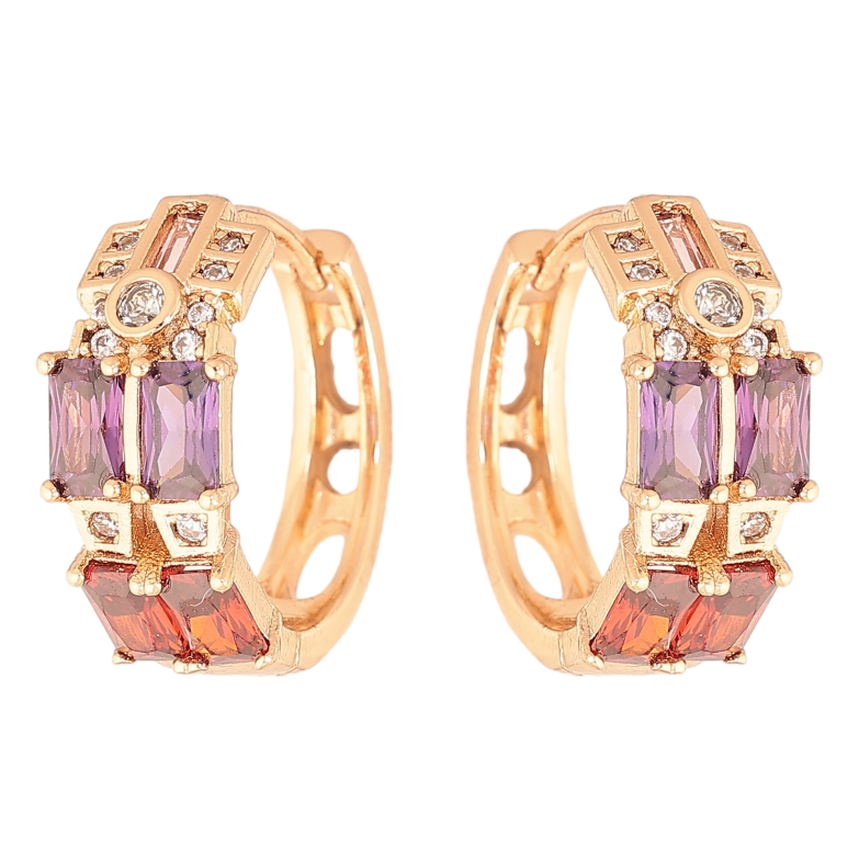 Серьги Xuping цвет Позолота 18К колечки "Узор с разноцветными кристаллами" фото №1