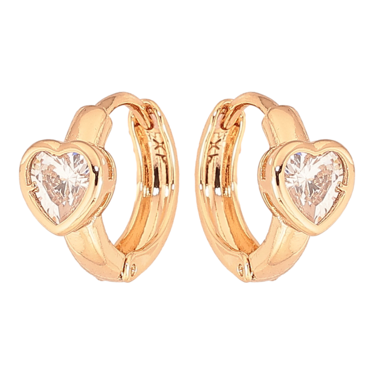 Серьги Xuping цвет Позолота 18К колечки "Кристальные сердечки" фото №4