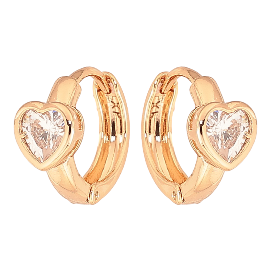 Серьги Xuping цвет Позолота 18К колечки "Кристальные сердечки" фото №1