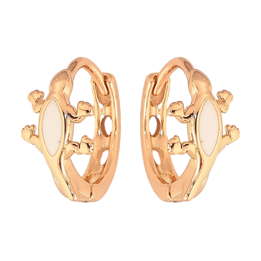 Сережки Xuping колір Позолота 18К колечка "Ящірки з білою емаллю" фото №1 Сережки Xuping колір Позолота 18К колечка "Ящірки з білою емаллю" фото №1