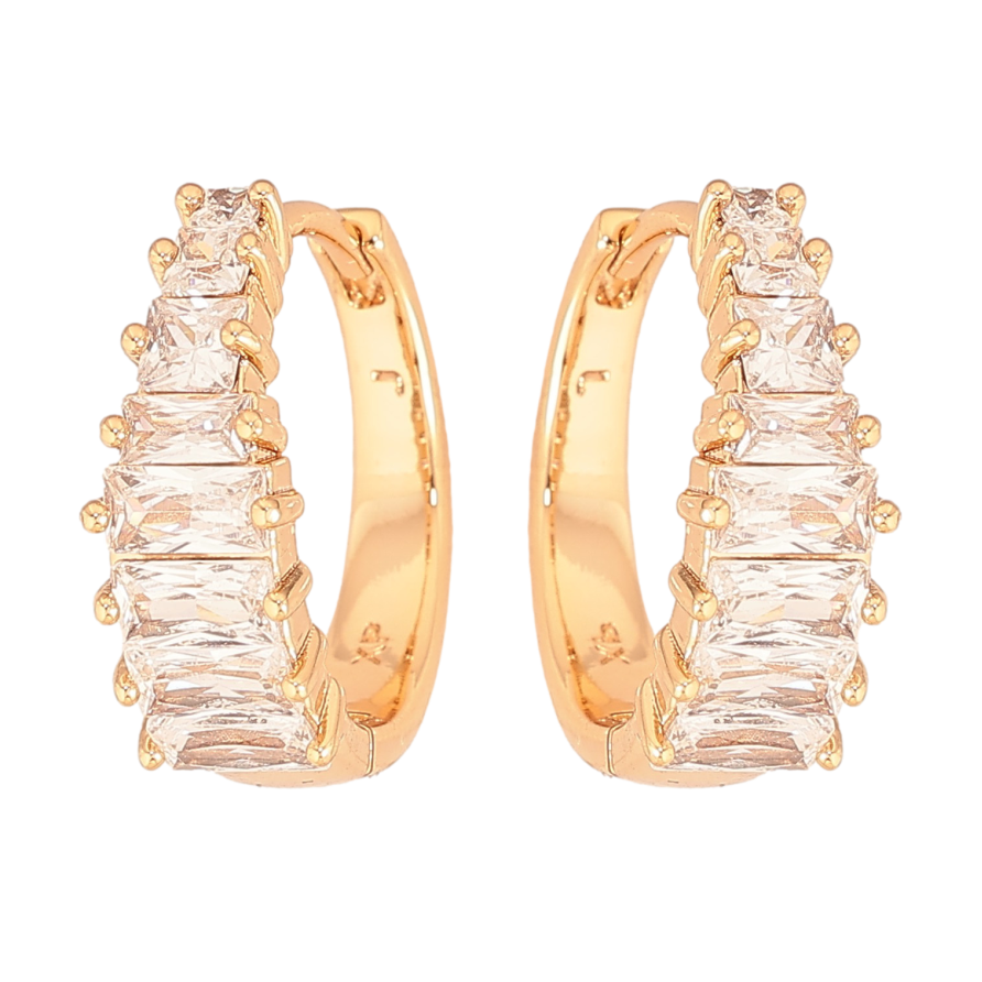 Серьги Xuping цвет Позолота 18К колечки "Дорожки кристаллов" фото №1