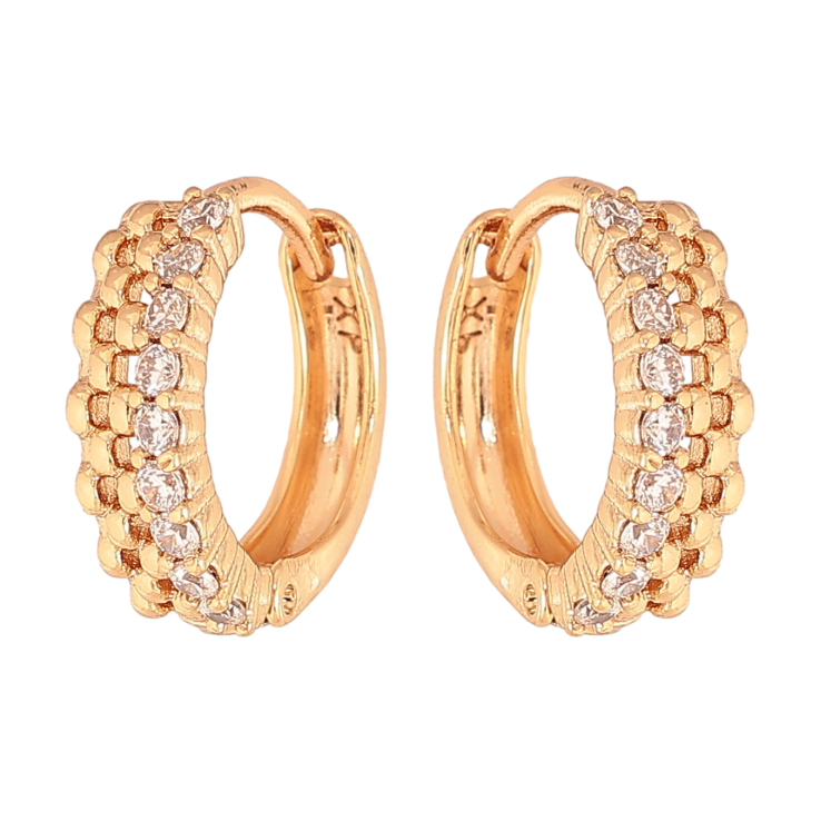 Сережки Xuping колір Позолота 18К колечка "Візерунок з кристалами" фото №3 Сережки Xuping колір Позолота 18К колечка "Візерунок з кристалами" фото №3