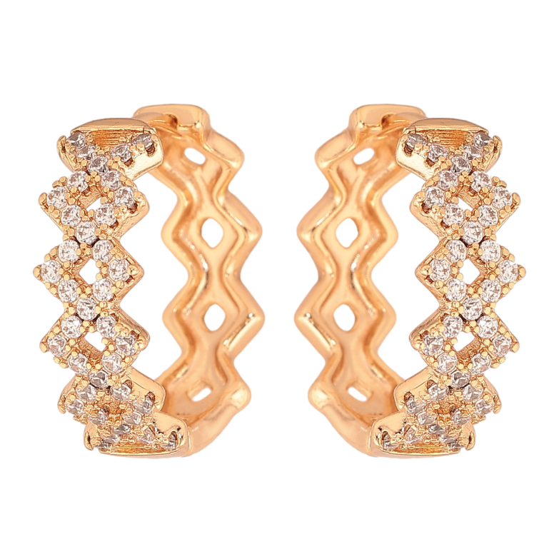 Серьги Xuping цвет Позолота 18К колечки "Узор с кристаллами" фото №1