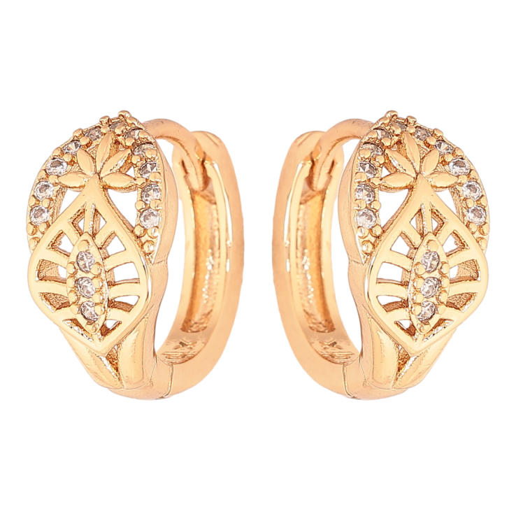 Серьги Xuping цвет Позолота 18К колечки "Узор с кристаллами" фото №3