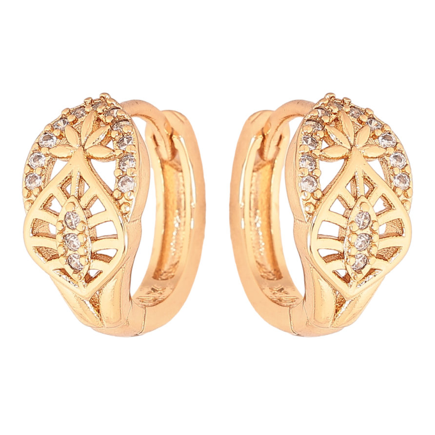 Серьги Xuping цвет Позолота 18К колечки "Узор с кристаллами" фото №1