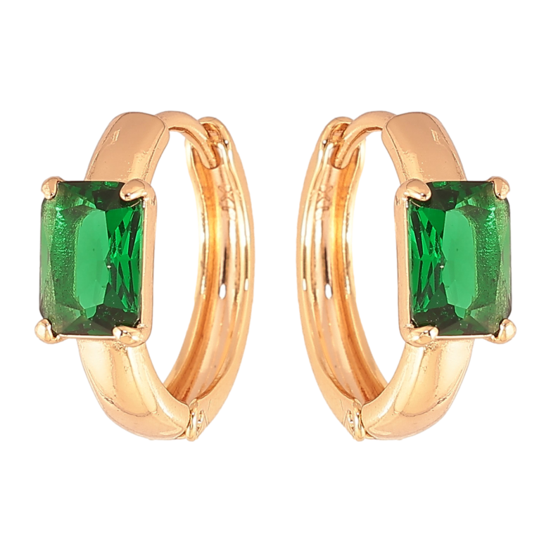 Серьги Xuping цвет Позолота 18K колечки "Узор с зелеными кристаллами" фото №1