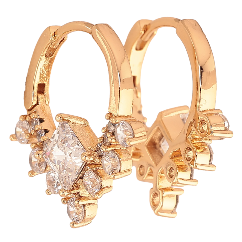 Серьги Xuping цвет Позолота 18K колечки "Боковой узор с кристаллами"  фото №1