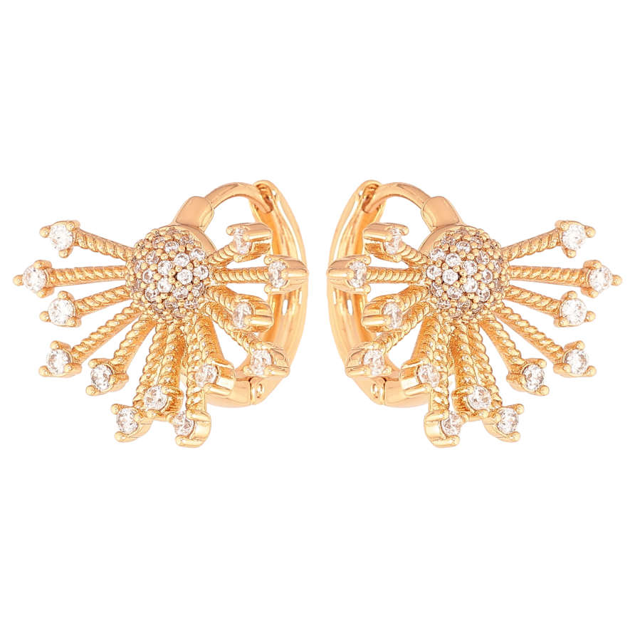 Серьги Xuping цвет Позолота 18К колечки "Узор с кристаллами" фото №1