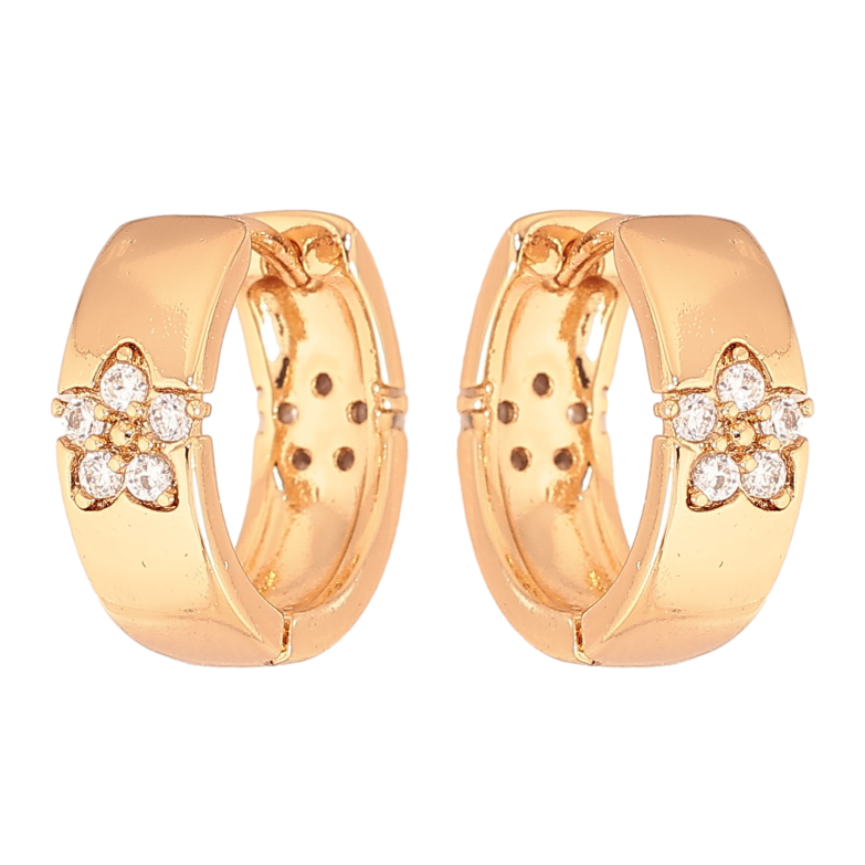 Серьги Xuping цвет Позолота 18К колечки "Узор кристальные цветочки" фото №1