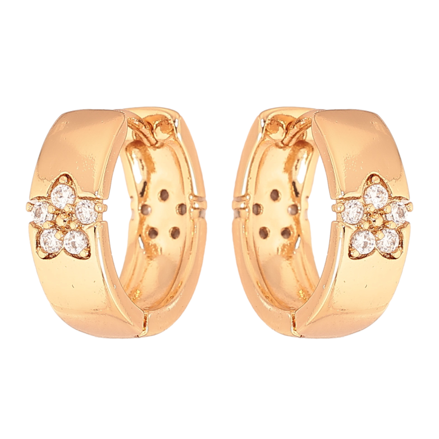 Серьги Xuping цвет Позолота 18К колечки "Узор кристальные цветочки" фото №1