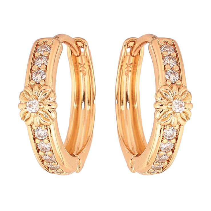 Серьги Xuping цвет Позолота 18К колечки "Дорожки кристаллов с цветочком" фото №13