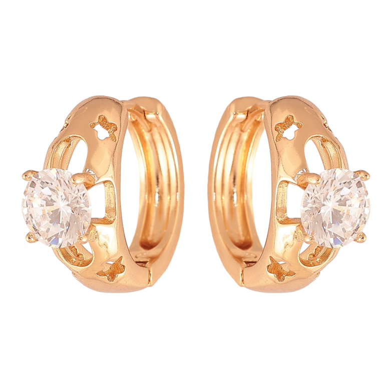 Серьги Xuping цвет Позолота 18К колечки "Узор с кристаллами" фото №1