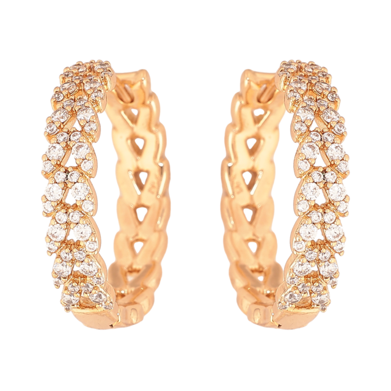 Серьги Xuping цвет Позолота 18К колечки "Узор с кристаллами" ø 2.3см фото №1