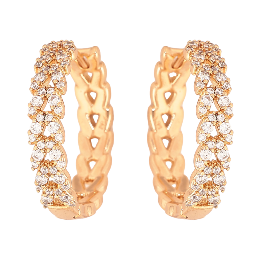 Серьги Xuping цвет Позолота 18К колечки "Узор с кристаллами" ø 2.3см фото №1