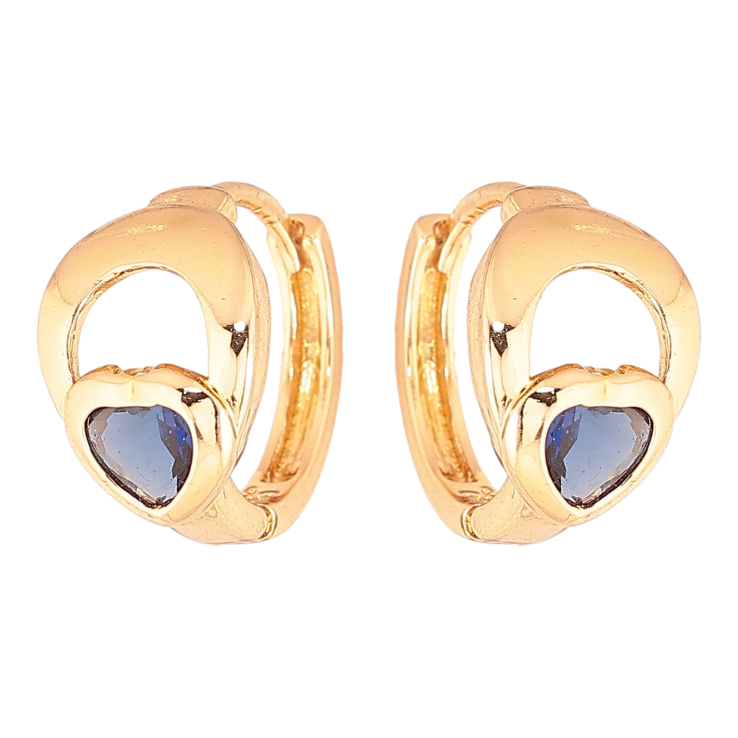 Серьги Xuping цвет Позолота 18К колечки "Узор с синими кристаллами" фото №6