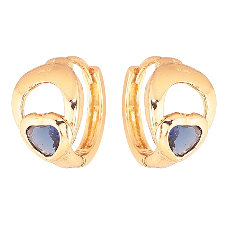 Серьги Xuping цвет Позолота 18К колечки "Узор с синими кристаллами" фото №1