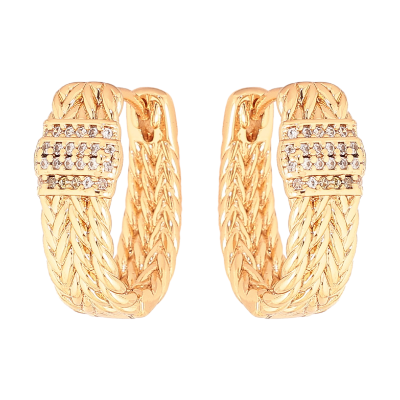 Серьги Xuping цвет Позолота 18K колечки "Узор с кристаллами" фото №6