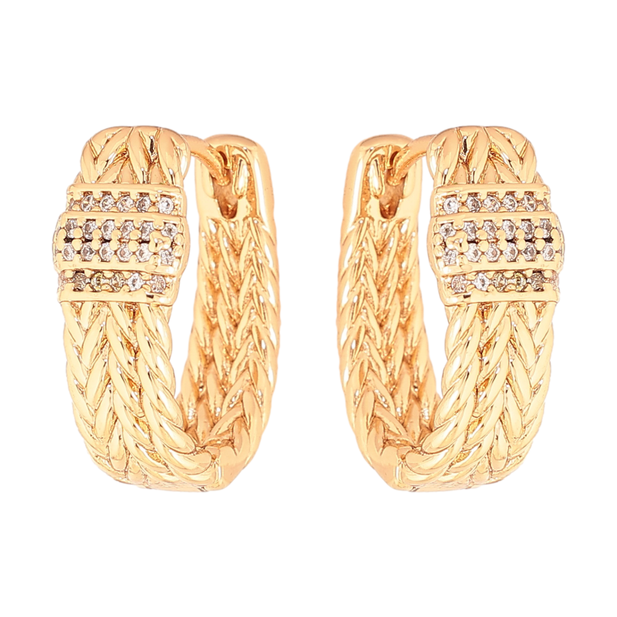 Серьги Xuping цвет Позолота 18K колечки "Узор с кристаллами" фото №1