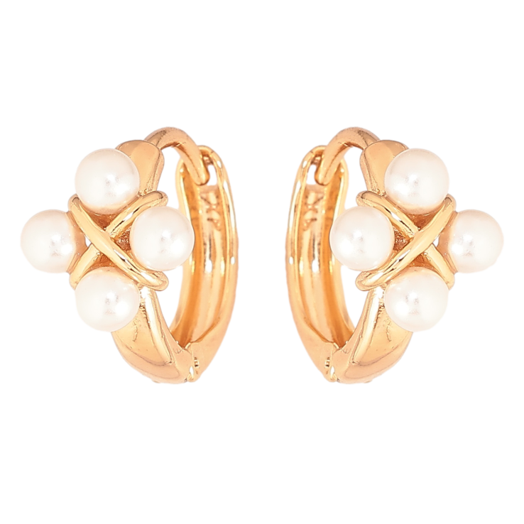 Серьги Xuping цвет Позолота 18К колечки "Узор с жемчужинами" фото №9