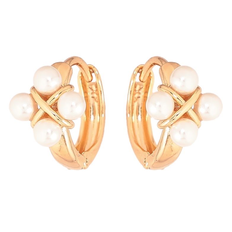 Серьги Xuping цвет Позолота 18К колечки "Узор с жемчужинами" фото №1