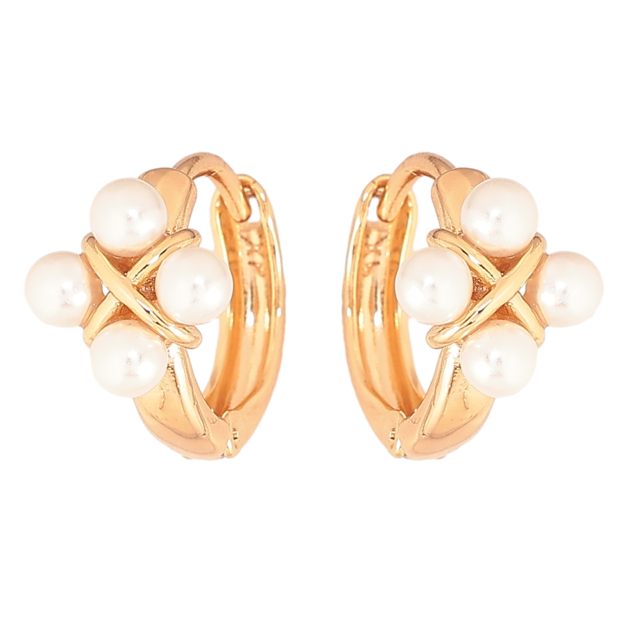 Серьги Xuping цвет Позолота 18К колечки "Узор с жемчужинами" фото №1