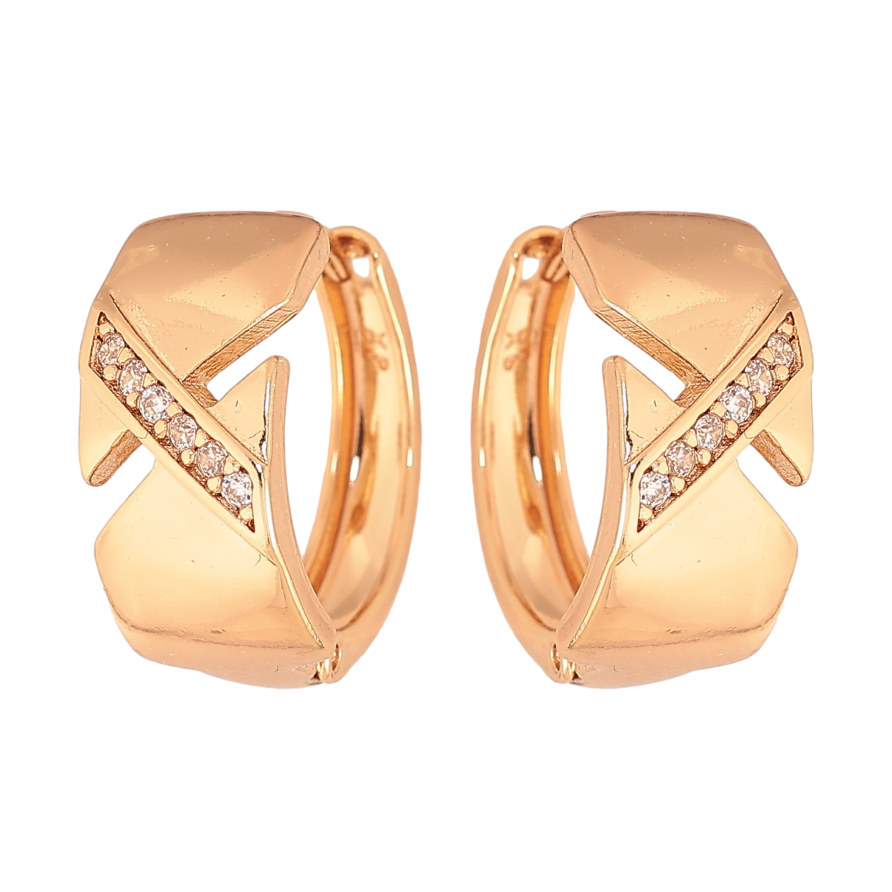 Сережки Xuping колір Позолота 18К колечка "Візерунок з кристалами" фото №1 Сережки Xuping колір Позолота 18К колечка "Візерунок з кристалами" фото №1