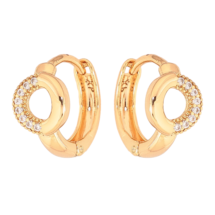 Серьги Xuping цвет Позолота 18К колечки "Узор с кристаллами" фото №3