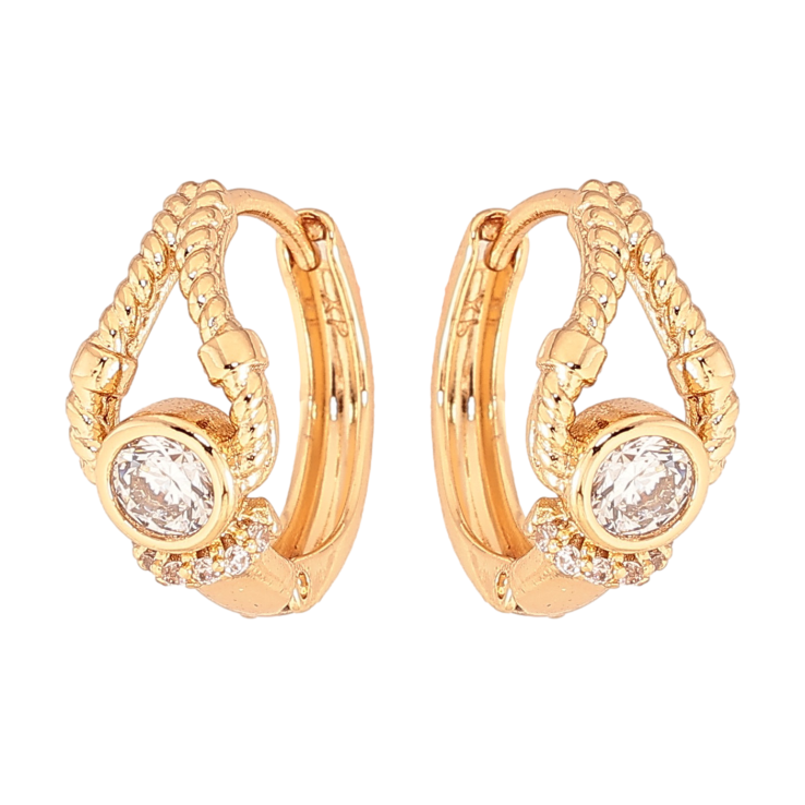 Серьги Xuping цвет Позолота 18К колечки "Узор с кристаллами" фото №5