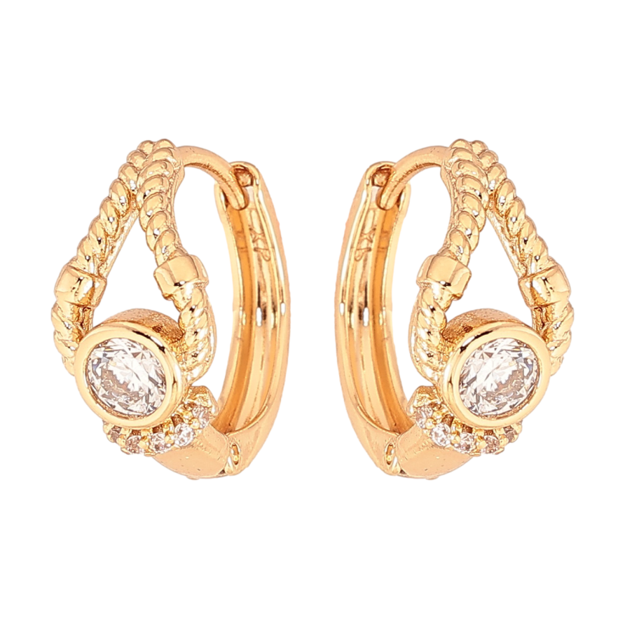 Серьги Xuping цвет Позолота 18К колечки "Узор с кристаллами" фото №1