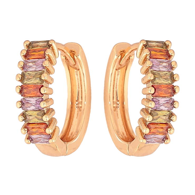 Серьги Xuping цвет Позолота 18К колечки "Дорожки разноцветных кристаллов" фото №3