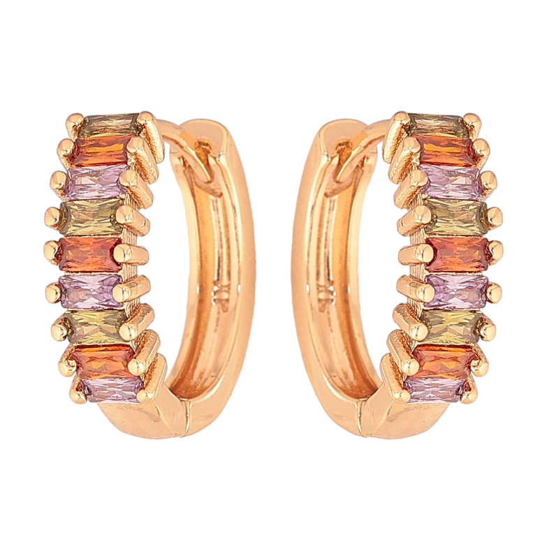 Серьги Xuping цвет Позолота 18К колечки "Дорожки разноцветных кристаллов" фото №1