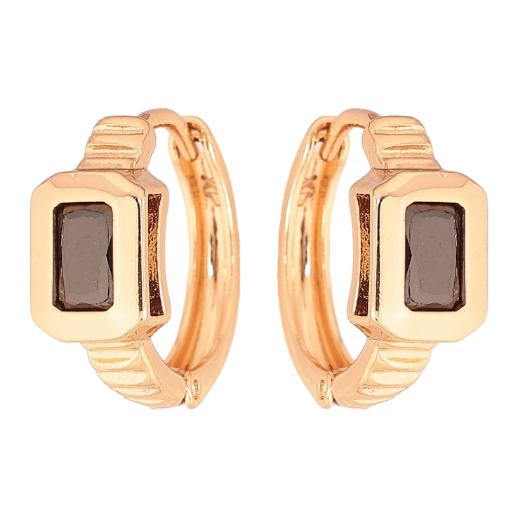 Серьги Xuping цвет Позолота 18К колечки "Вставка черный кристалл" фото №23