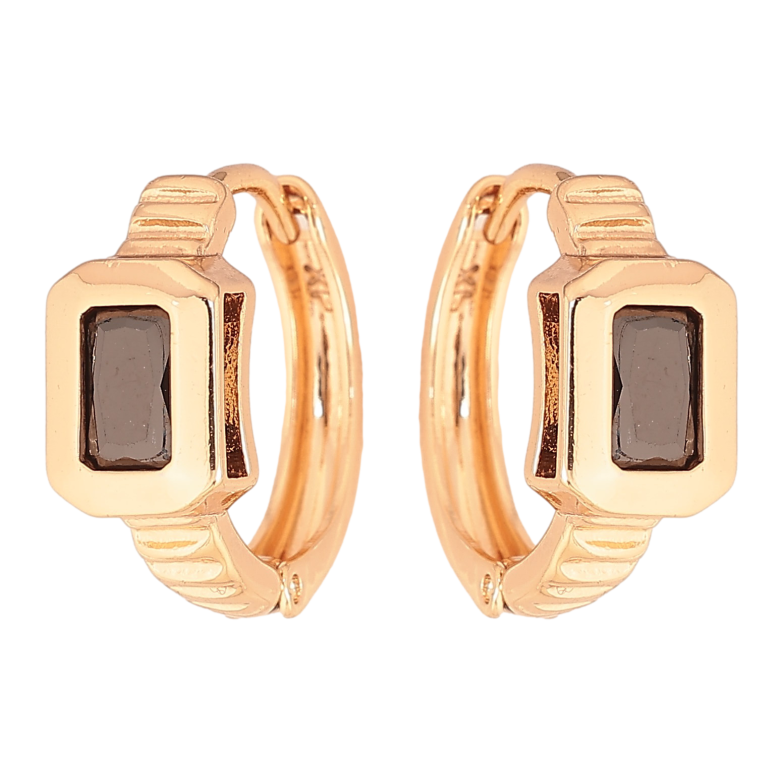 Серьги Xuping цвет Позолота 18К колечки "Вставка черный кристалл" фото №1