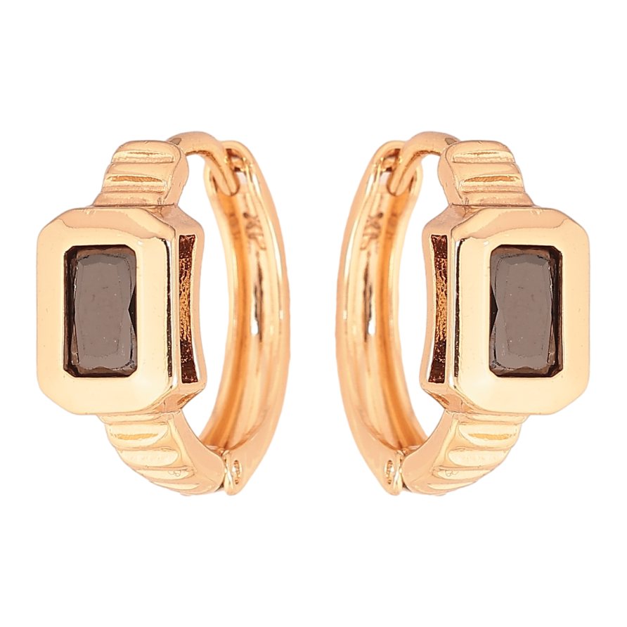 Серьги Xuping цвет Позолота 18К колечки "Вставка черный кристалл" фото №1