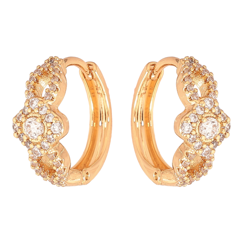 Серьги Xuping цвет Позолота 18К колечки "Узор с кристаллами" фото №1